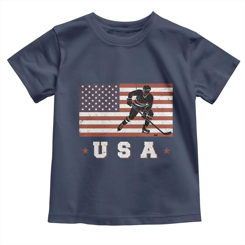 USA Flag Hockey Toddler T Shirt Patriotic Ice Hockey Player Retro Vintage TS02 Navy Print Your Wear