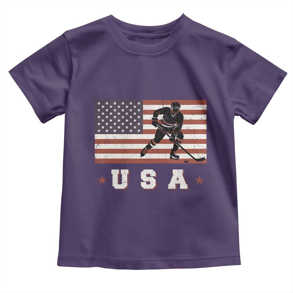 USA Flag Hockey Toddler T Shirt Patriotic Ice Hockey Player Retro Vintage TS02 Purple Print Your Wear