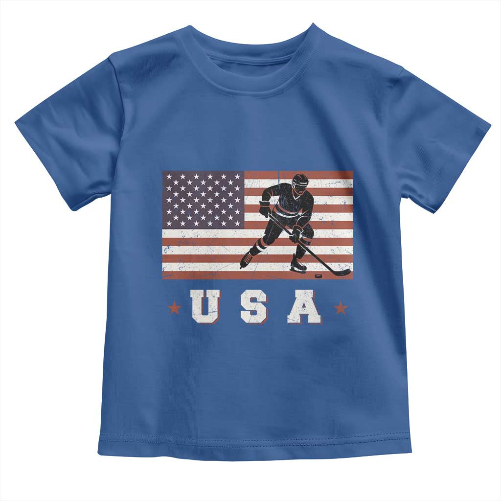 USA Flag Hockey Toddler T Shirt Patriotic Ice Hockey Player Retro Vintage TS02 Royal Blue Print Your Wear