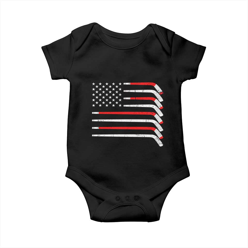 USA Flag Hockey Baby Onesie Patriotic Hockey Stick American Flags TS02 Black Print Your Wear