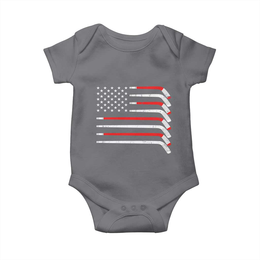 USA Flag Hockey Baby Onesie Patriotic Hockey Stick American Flags TS02 Charcoal Print Your Wear