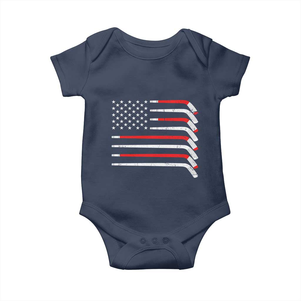 USA Flag Hockey Baby Onesie Patriotic Hockey Stick American Flags TS02 Navy Print Your Wear