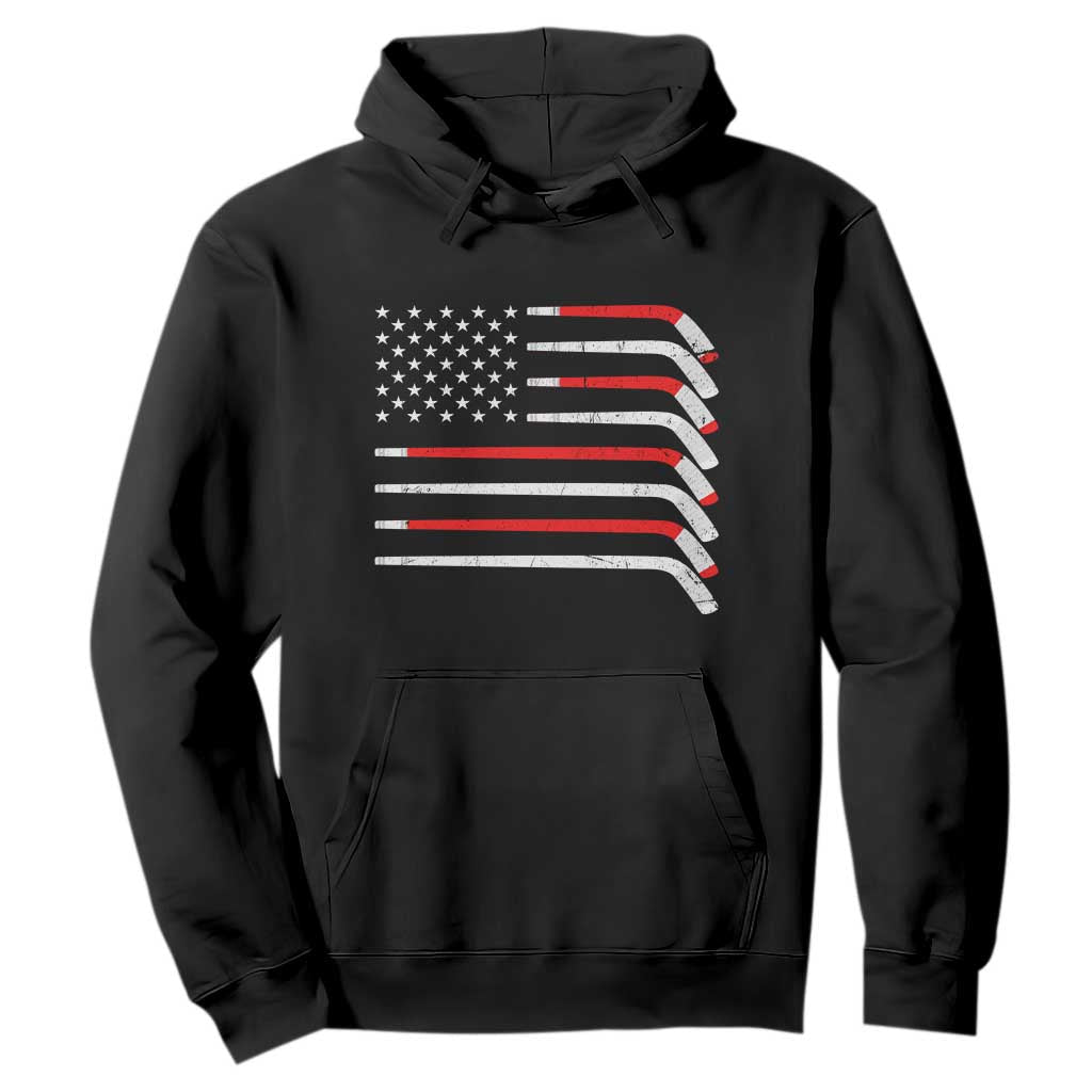 USA Flag Hockey Hoodie Patriotic Hockey Stick American Flags TS02 Black Print Your Wear