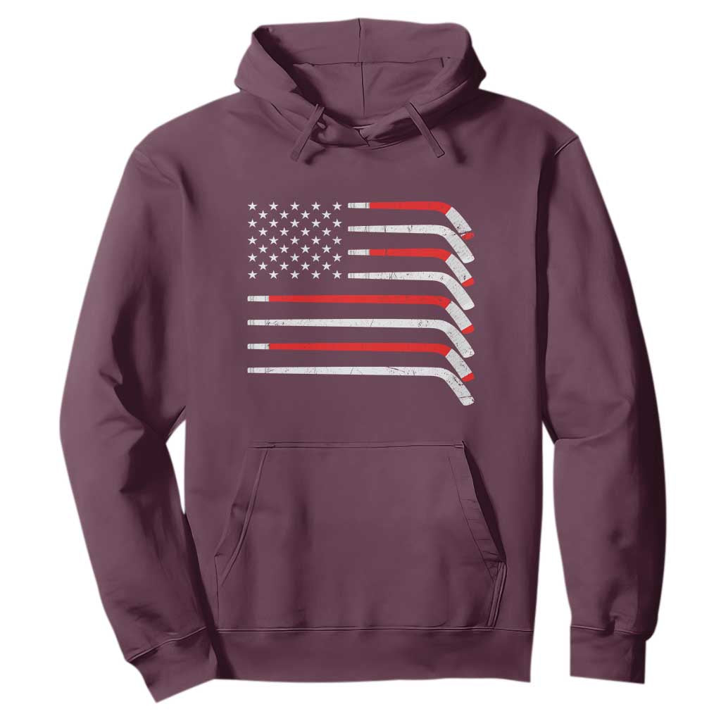 USA Flag Hockey Hoodie Patriotic Hockey Stick American Flags TS02 Maroon Print Your Wear