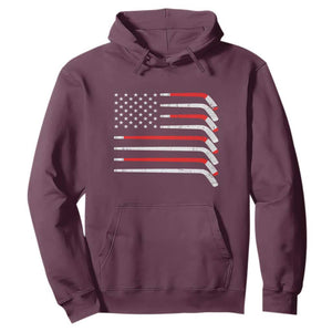 USA Flag Hockey Hoodie Patriotic Hockey Stick American Flags TS02 Maroon Print Your Wear