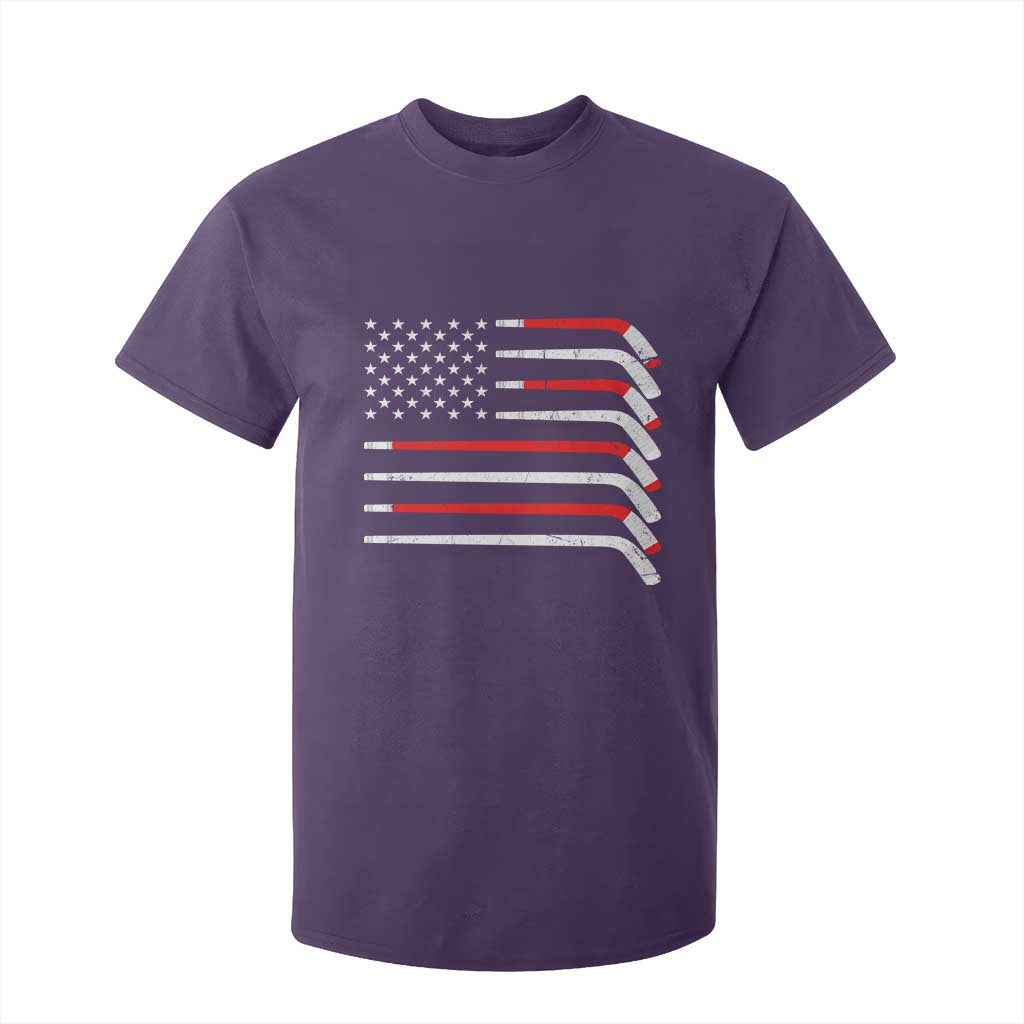 USA Flag Hockey T Shirt For Kid Patriotic Hockey Stick American Flags TS02 Purple Print Your Wear