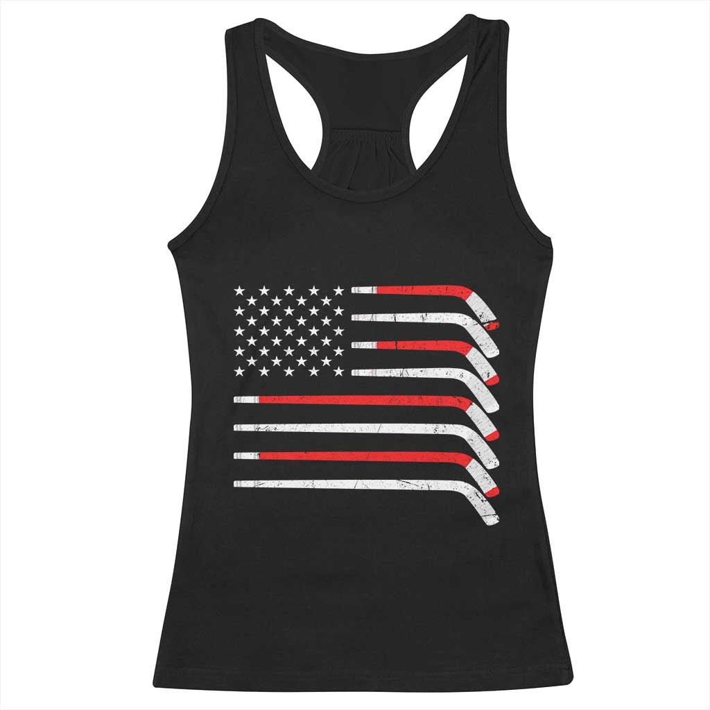 USA Flag Hockey Racerback Tank Top Patriotic Hockey Stick American Flags TS02 Black Print Your Wear
