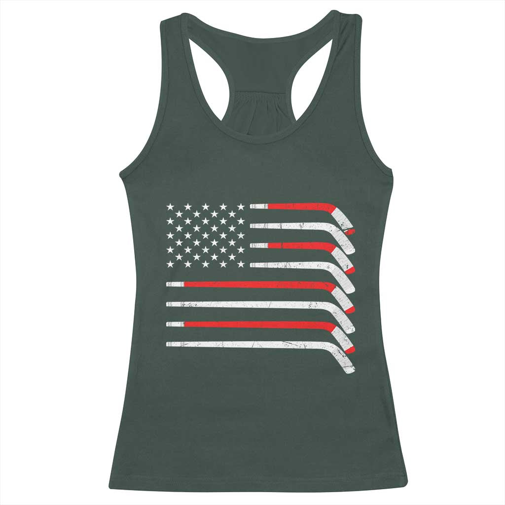 USA Flag Hockey Racerback Tank Top Patriotic Hockey Stick American Flags TS02 Dark Forest Green Print Your Wear