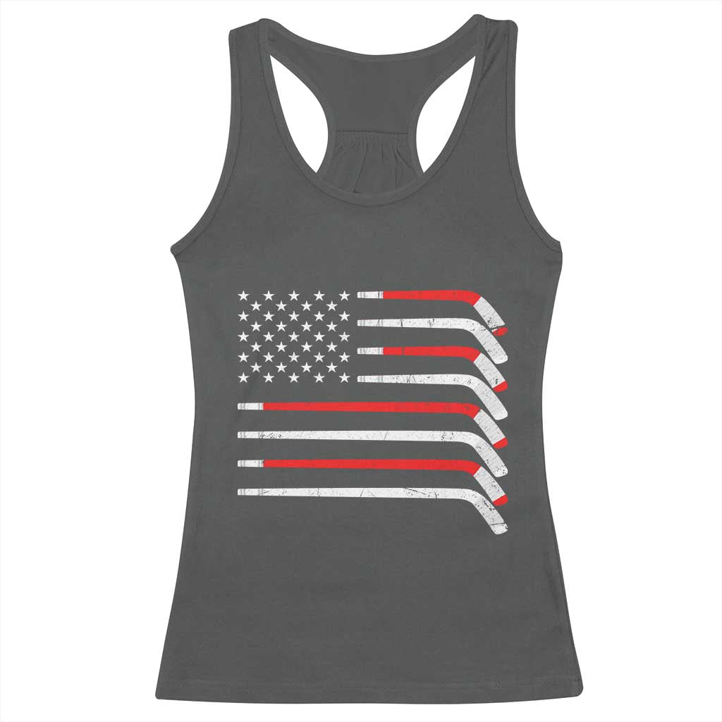 USA Flag Hockey Racerback Tank Top Patriotic Hockey Stick American Flags TS02 Dark Heather Print Your Wear