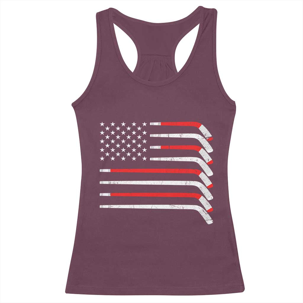 USA Flag Hockey Racerback Tank Top Patriotic Hockey Stick American Flags TS02 Maroon Print Your Wear