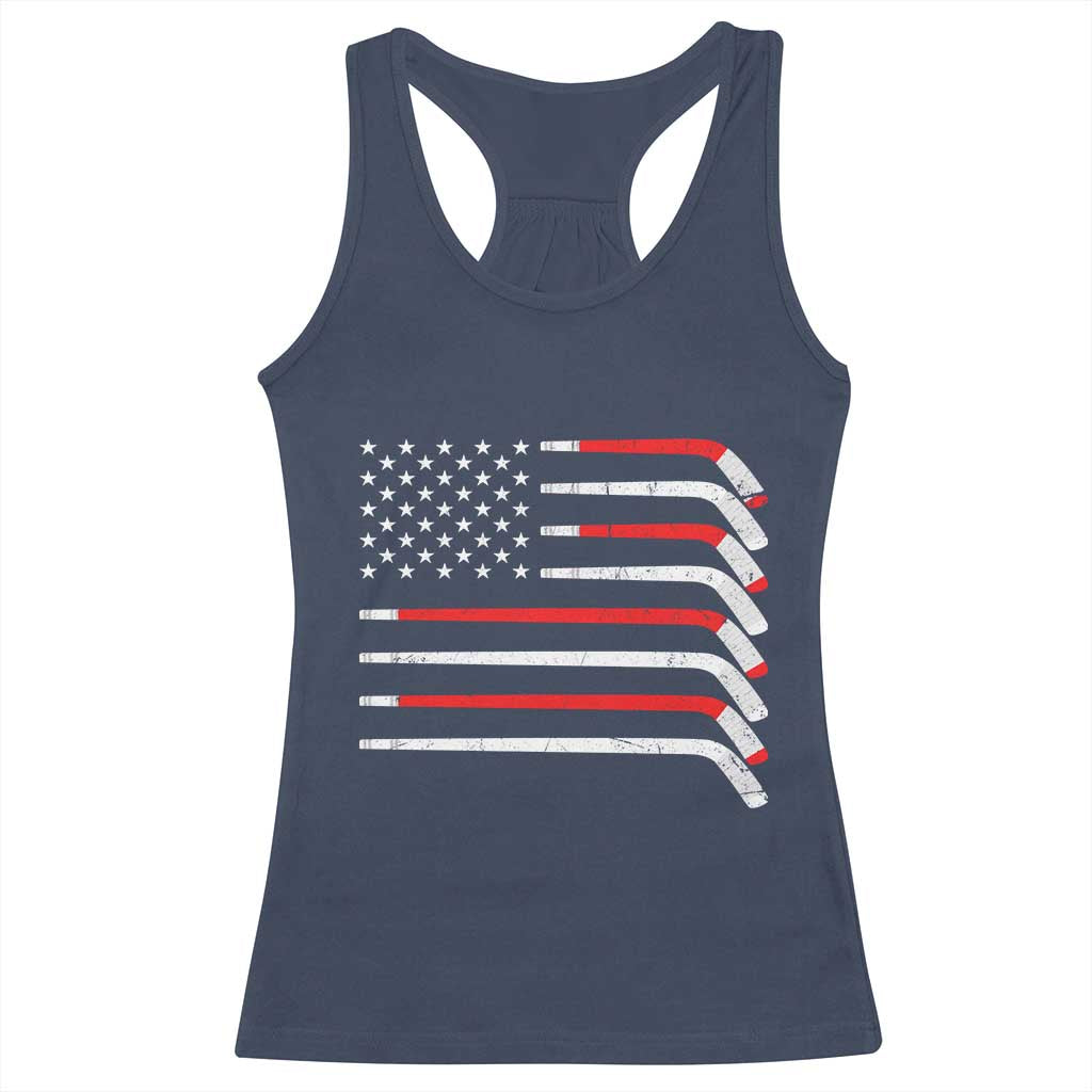 USA Flag Hockey Racerback Tank Top Patriotic Hockey Stick American Flags TS02 Navy Print Your Wear