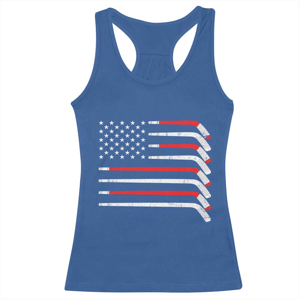 USA Flag Hockey Racerback Tank Top Patriotic Hockey Stick American Flags TS02 Royal Blue Print Your Wear