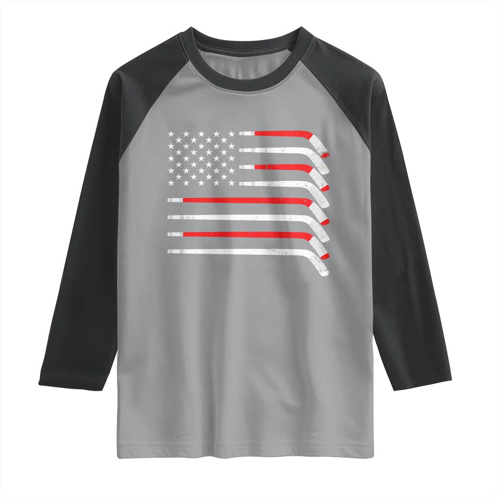 USA Flag Hockey Raglan Shirt Patriotic Hockey Stick American Flags TS02 Sport Gray Black Print Your Wear