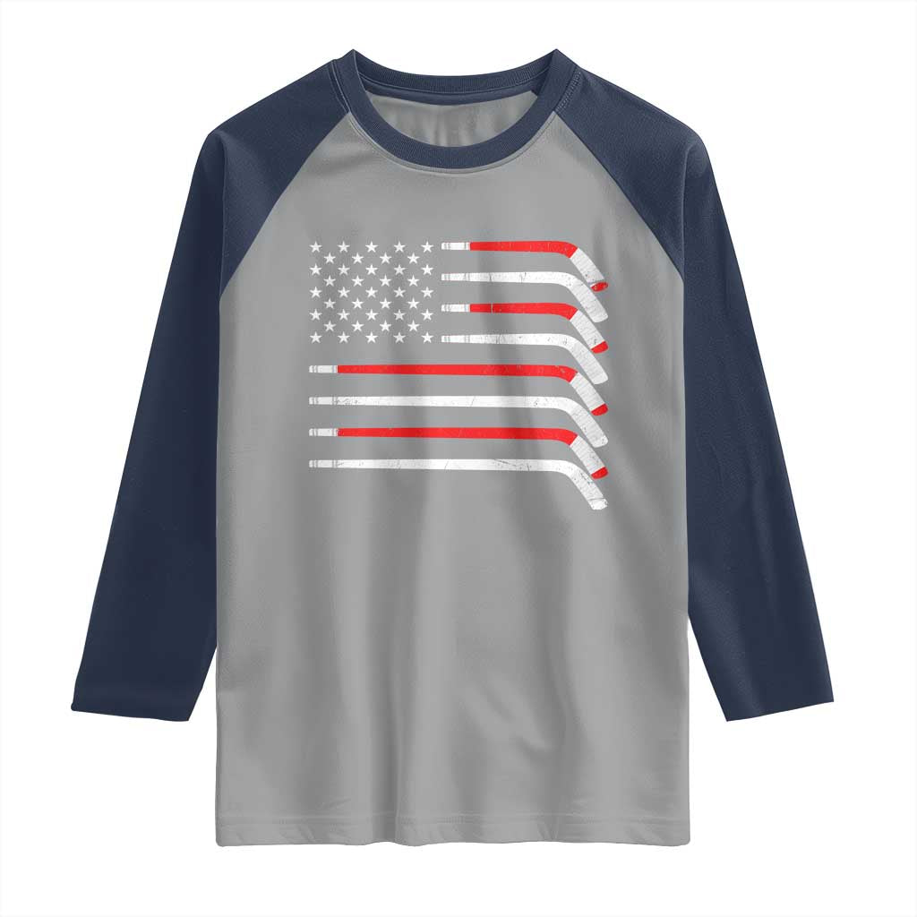 USA Flag Hockey Raglan Shirt Patriotic Hockey Stick American Flags TS02 Sport Gray Navy Print Your Wear