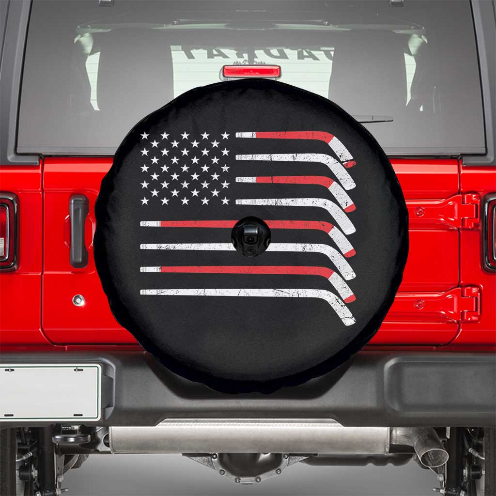 USA Flag Hockey Spare Tire Cover Patriotic Hockey Stick American Flags TS02 Black Print Your Wear