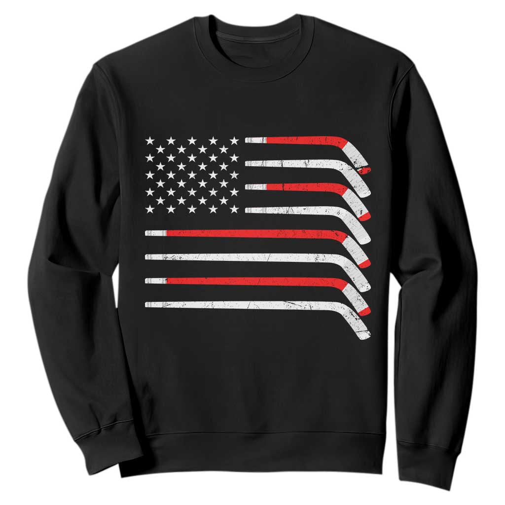 USA Flag Hockey Sweatshirt Patriotic Hockey Stick American Flags TS02 Black Print Your Wear