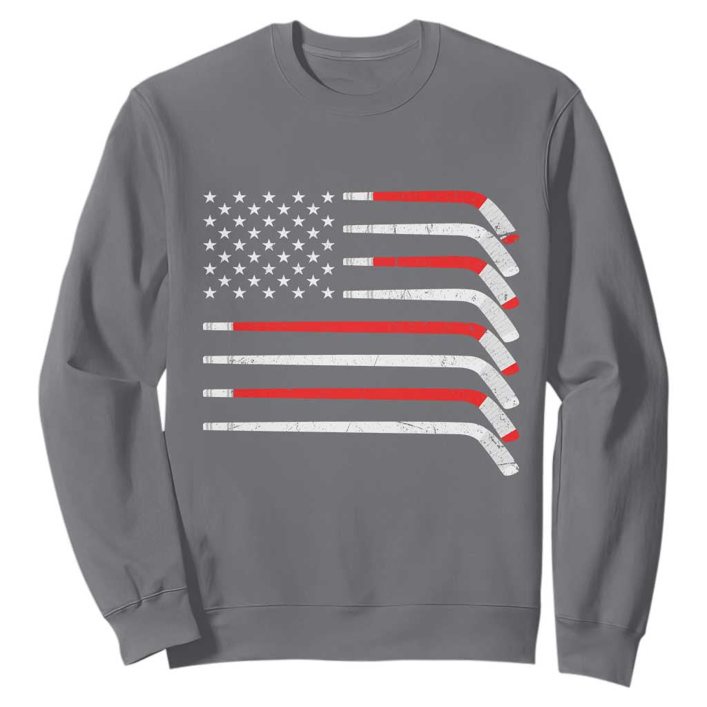 USA Flag Hockey Sweatshirt Patriotic Hockey Stick American Flags TS02 Charcoal Print Your Wear