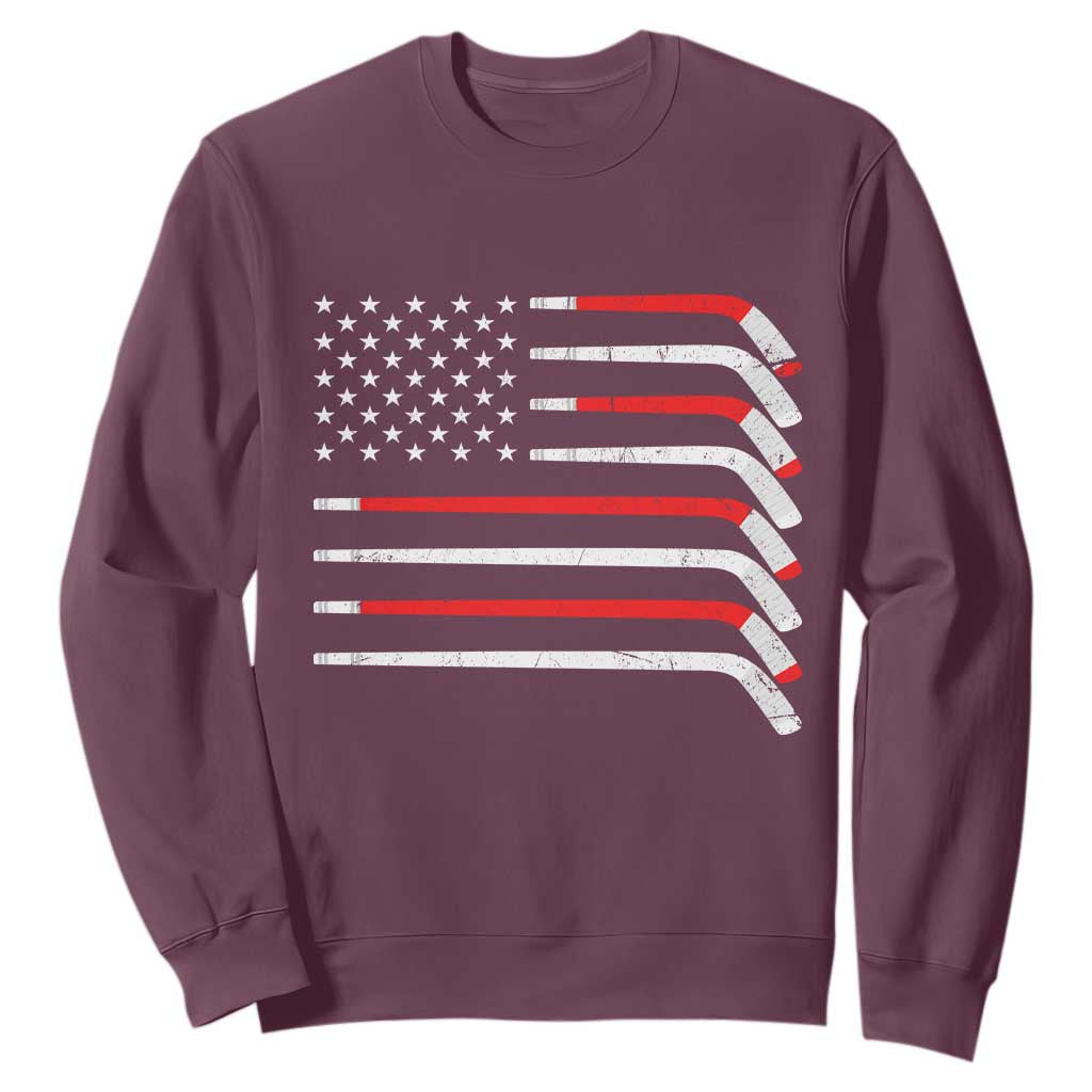 USA Flag Hockey Sweatshirt Patriotic Hockey Stick American Flags TS02 Maroon Print Your Wear