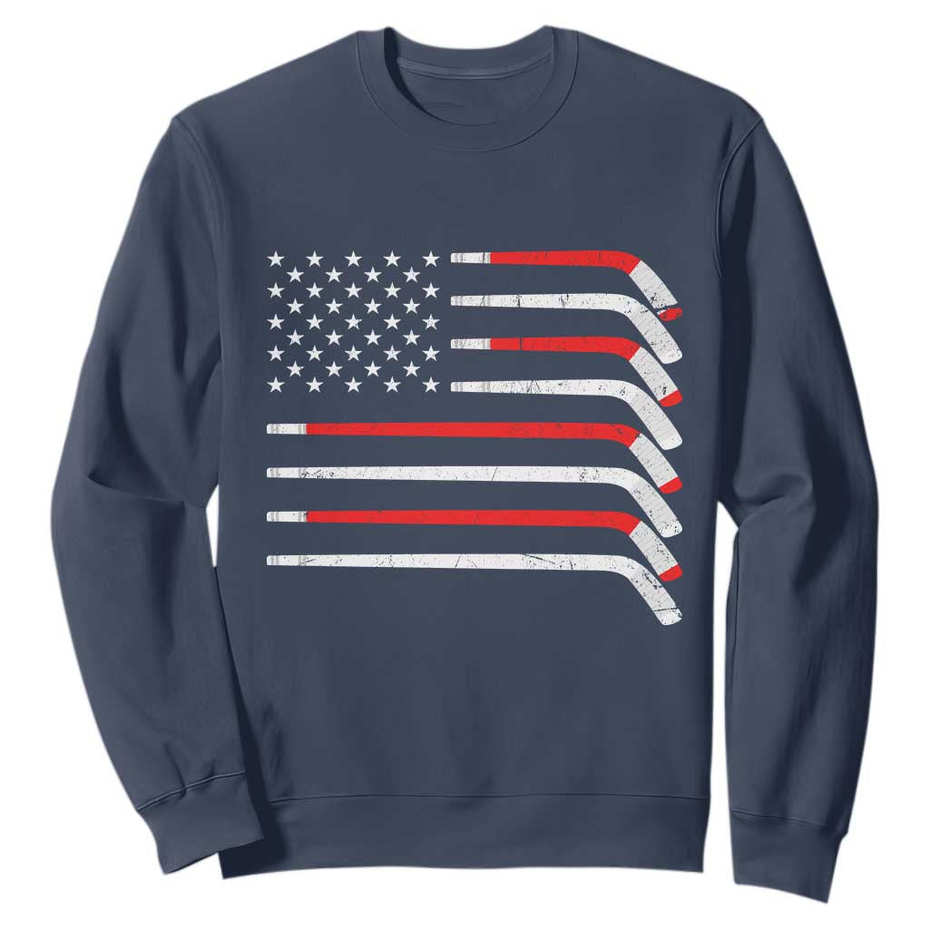 USA Flag Hockey Sweatshirt Patriotic Hockey Stick American Flags TS02 Navy Print Your Wear