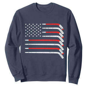USA Flag Hockey Sweatshirt Patriotic Hockey Stick American Flags TS02 Navy Print Your Wear