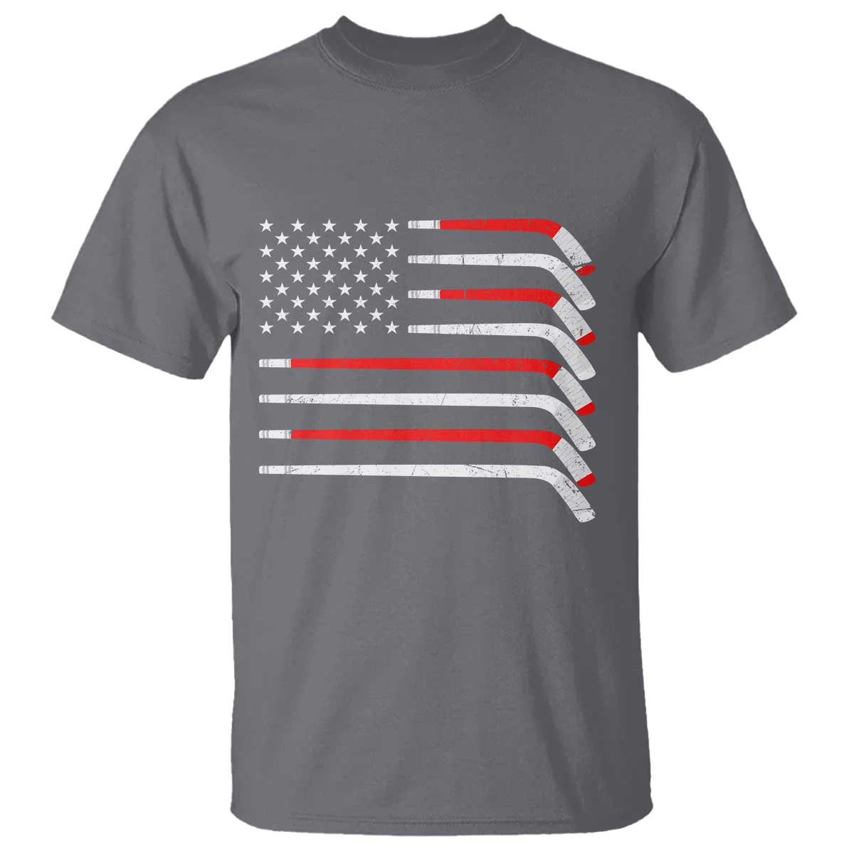 USA Flag Hockey T Shirt - Patriotic Hockey Stick American Flag Pride Tee TS02 Charcoal Print Your Wear