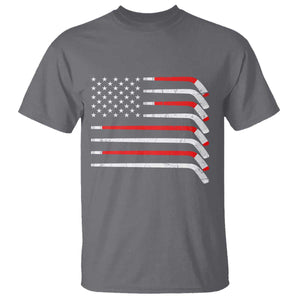 USA Flag Hockey T Shirt - Patriotic Hockey Stick American Flag Pride Tee TS02 Charcoal Print Your Wear