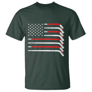 USA Flag Hockey T Shirt - Patriotic Hockey Stick American Flag Pride Tee TS02 Dark Forest Green Print Your Wear