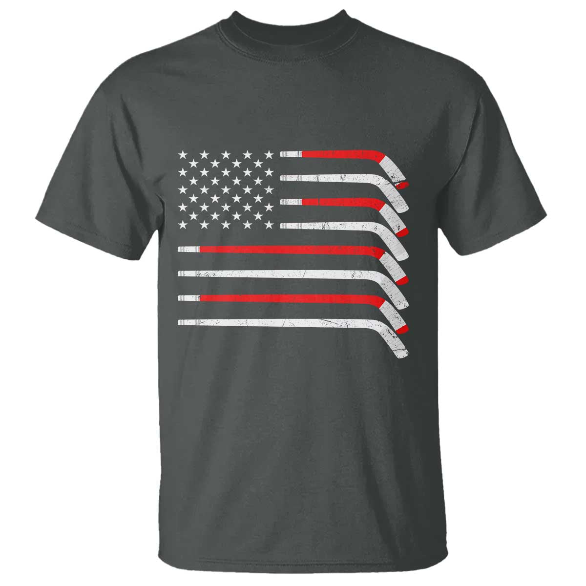 USA Flag Hockey T Shirt - Patriotic Hockey Stick American Flag Pride Tee TS02 Dark Heather Print Your Wear