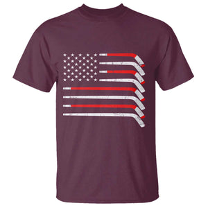 USA Flag Hockey T Shirt - Patriotic Hockey Stick American Flag Pride Tee TS02 Maroon Print Your Wear
