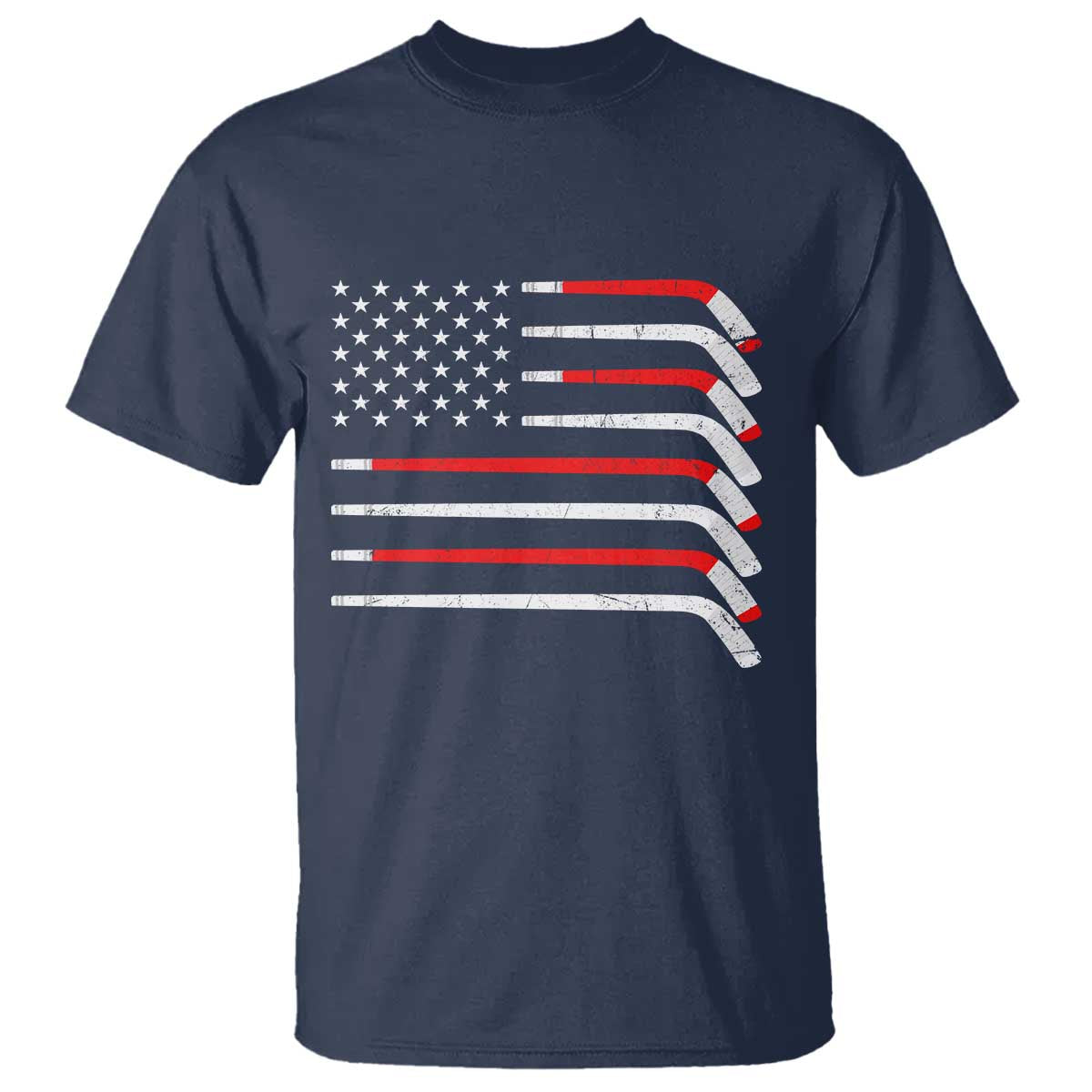 USA Flag Hockey T Shirt Patriotic Hockey Stick American Flags TS02 Navy Print Your Wear