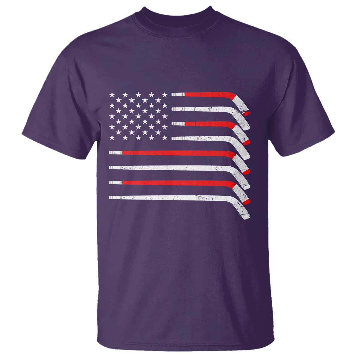 USA Flag Hockey T Shirt - Patriotic Hockey Stick American Flag Pride Tee TS02 Purple Print Your Wear