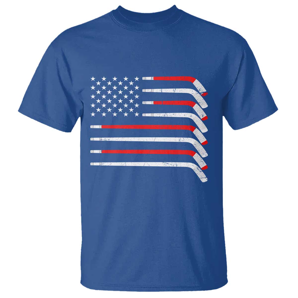 USA Flag Hockey T Shirt - Patriotic Hockey Stick American Flag Pride Tee TS02 Royal Blue Print Your Wear