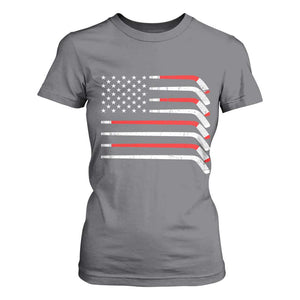 USA Flag Hockey T Shirt For Women Patriotic Hockey Stick American Flags TS02 Charcoal Print Your Wear