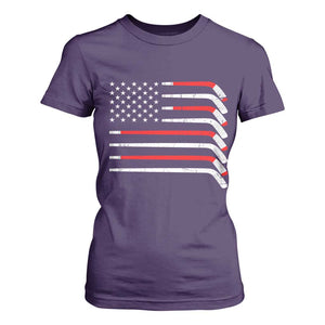 USA Flag Hockey T Shirt For Women Patriotic Hockey Stick American Flags TS02 Purple Print Your Wear