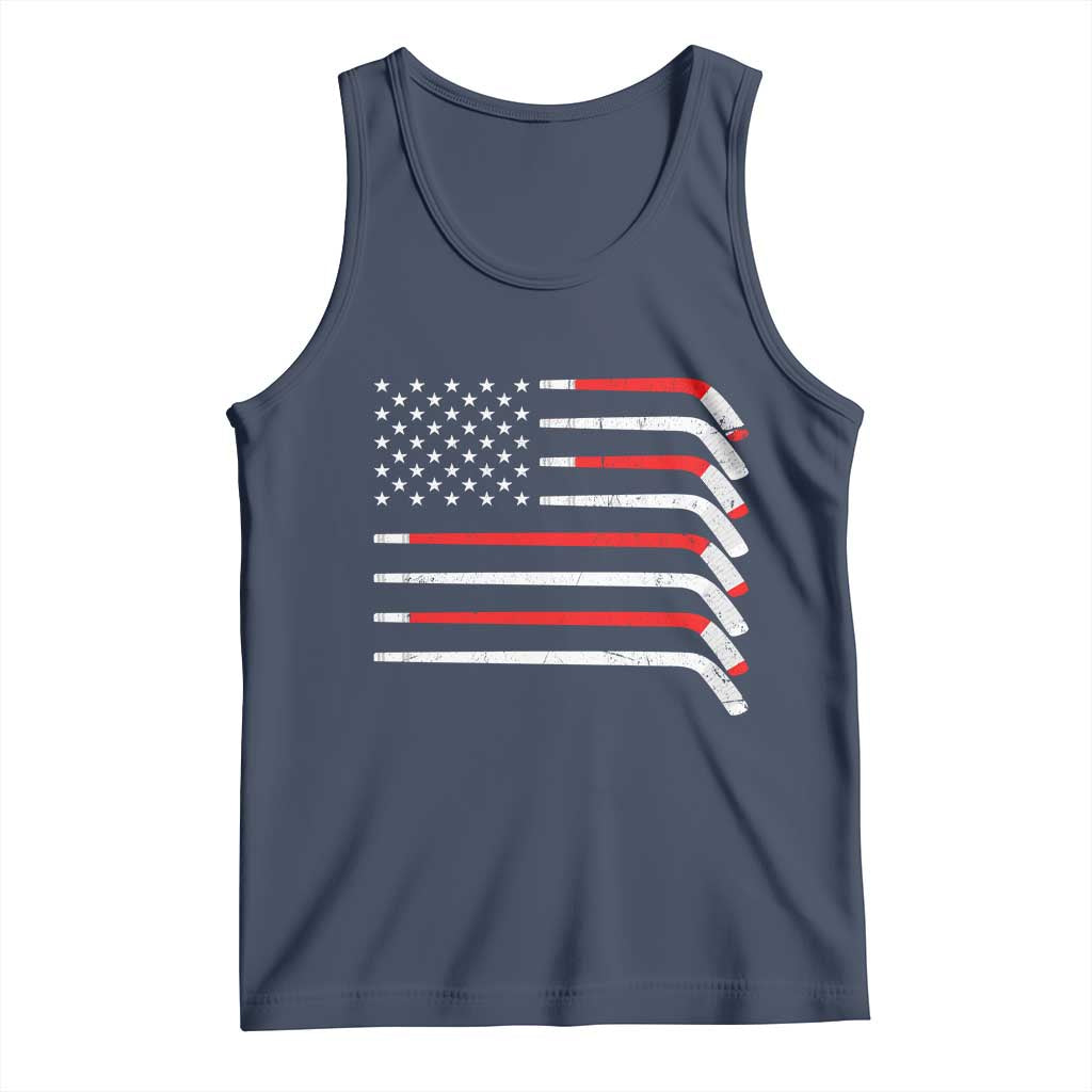USA Flag Hockey Tank Top Patriotic Hockey Stick American Flags TS02 Navy Print Your Wear