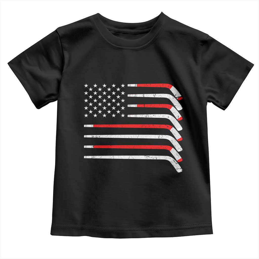 USA Flag Hockey Toddler T Shirt Patriotic Hockey Stick American Flags TS02 Black Print Your Wear