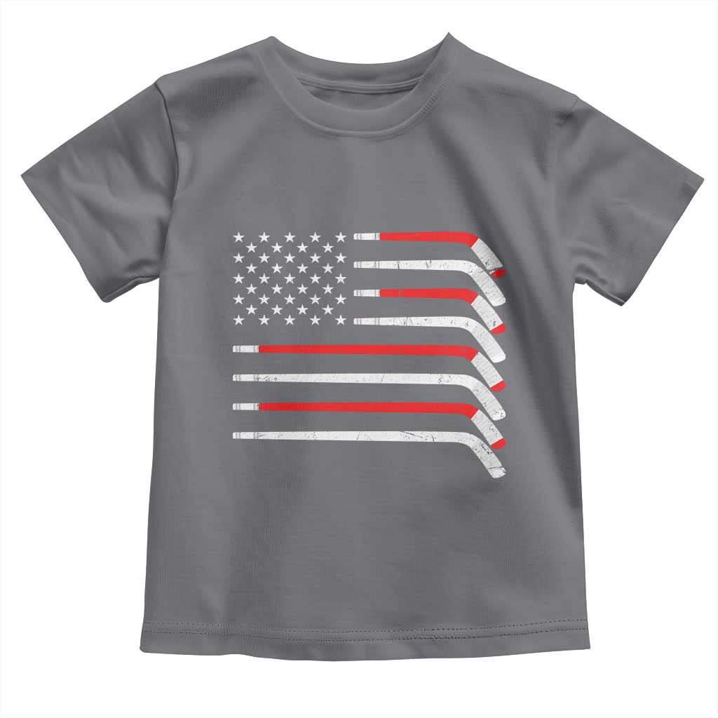USA Flag Hockey Toddler T Shirt Patriotic Hockey Stick American Flags TS02 Charcoal Print Your Wear