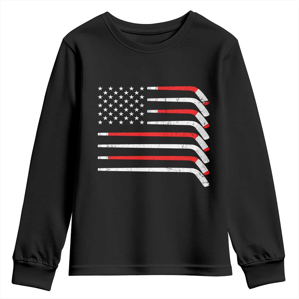 USA Flag Hockey Youth Sweatshirt Patriotic Hockey Stick American Flags TS02 Black Print Your Wear