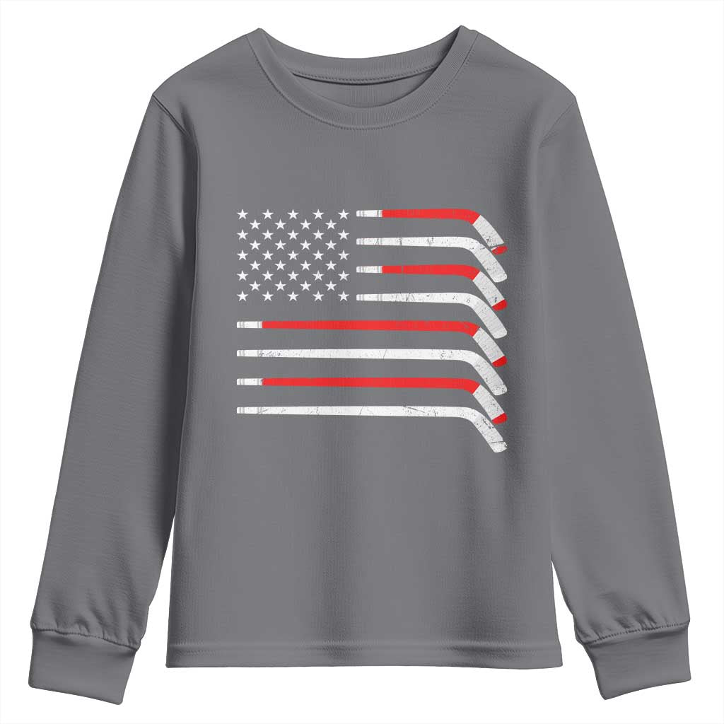 USA Flag Hockey Youth Sweatshirt Patriotic Hockey Stick American Flags TS02 Charcoal Print Your Wear