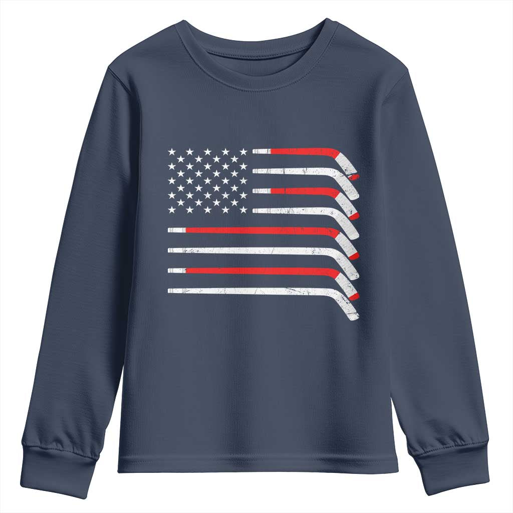 USA Flag Hockey Youth Sweatshirt Patriotic Hockey Stick American Flags TS02 Navy Print Your Wear