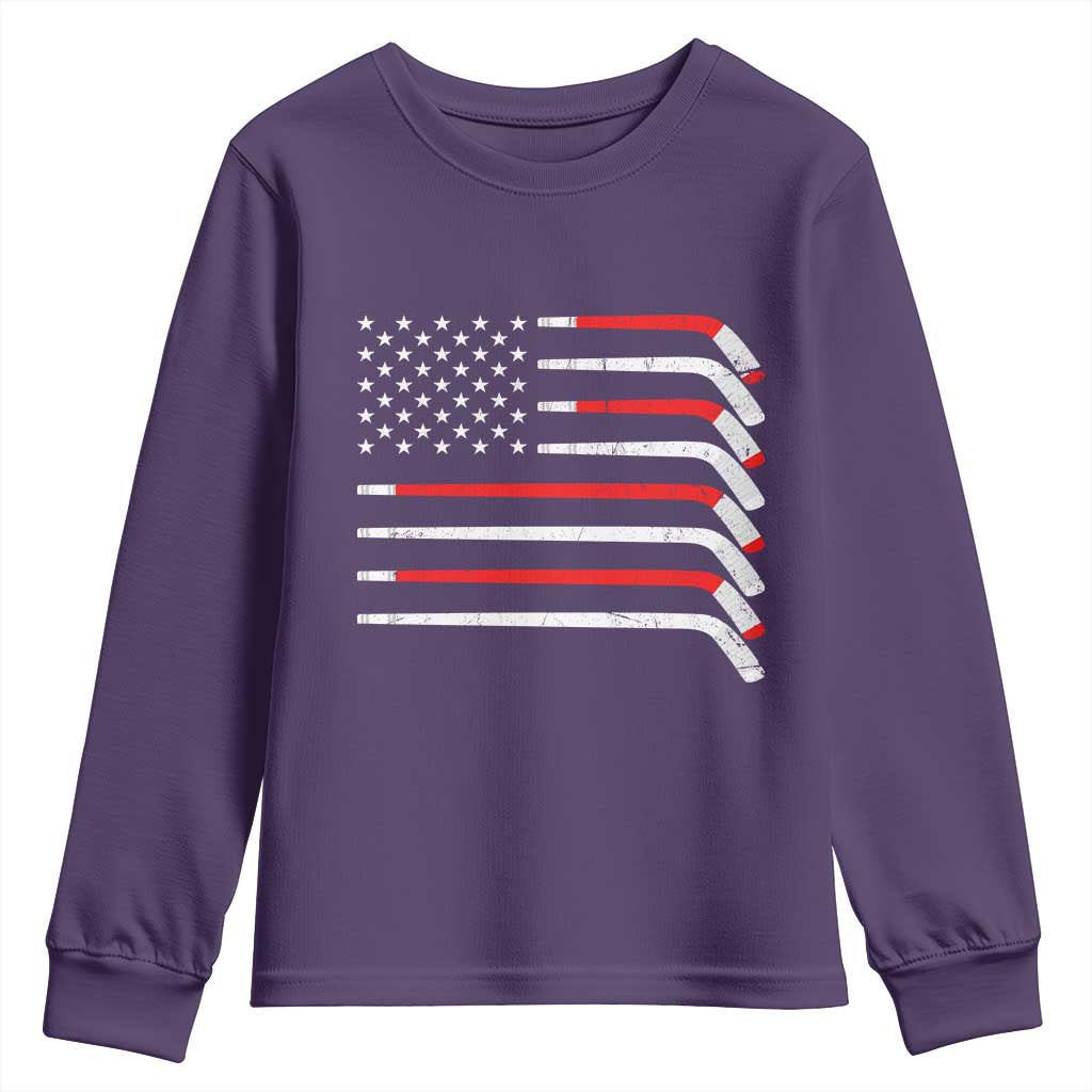USA Flag Hockey Youth Sweatshirt Patriotic Hockey Stick American Flags TS02 Purple Print Your Wear