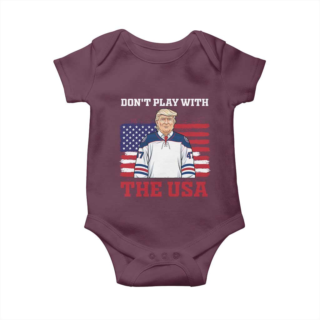 USA Flag Hockey Trump Baby Onesie Don't Play With The USA TS02 Maroon Print Your Wear