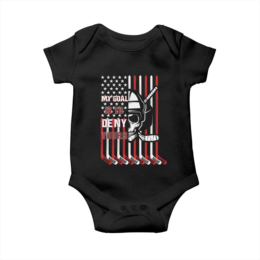 USA Flag Hockey Baby Onesie Skull Player My Goal Is To Deny Yours TS02 Black Print Your Wear