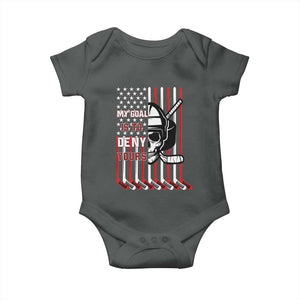 USA Flag Hockey Baby Onesie Skull Player My Goal Is To Deny Yours TS02 Dark Heather Print Your Wear