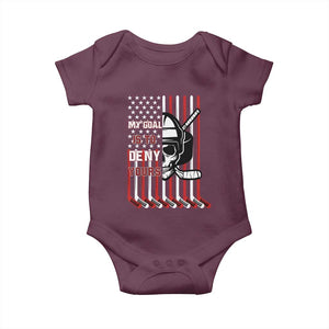 USA Flag Hockey Baby Onesie Skull Player My Goal Is To Deny Yours TS02 Maroon Print Your Wear