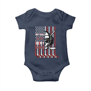 USA Flag Hockey Baby Onesie Skull Player My Goal Is To Deny Yours TS02 Navy Print Your Wear