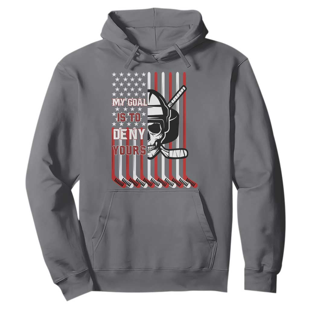USA Flag Hockey Hoodie Skull Player My Goal Is To Deny Yours TS02 Charcoal Print Your Wear