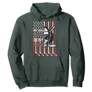 USA Flag Hockey Hoodie Skull Player My Goal Is To Deny Yours TS02 Dark Forest Green Print Your Wear