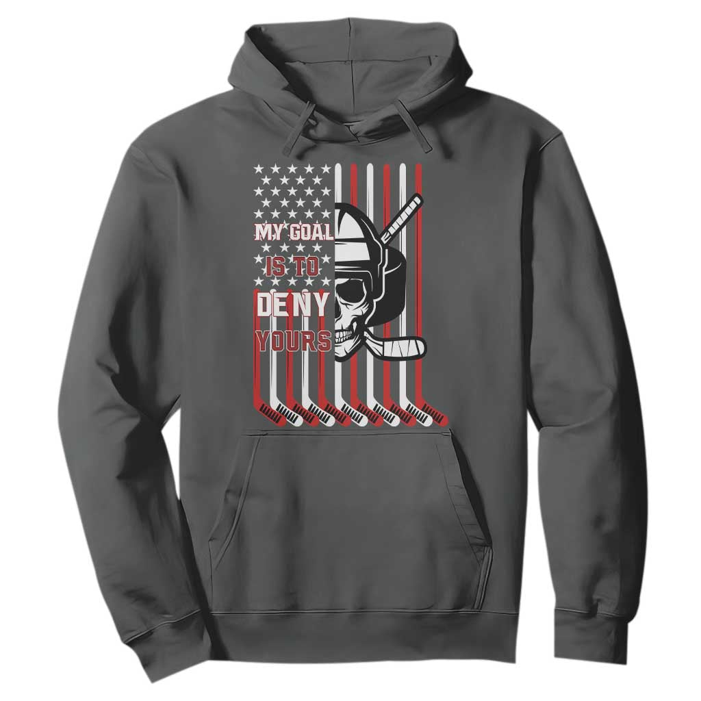 USA Flag Hockey Hoodie Skull Player My Goal Is To Deny Yours TS02 Dark Heather Print Your Wear