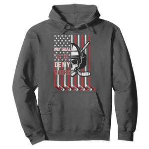 USA Flag Hockey Hoodie Skull Player My Goal Is To Deny Yours TS02 Dark Heather Print Your Wear